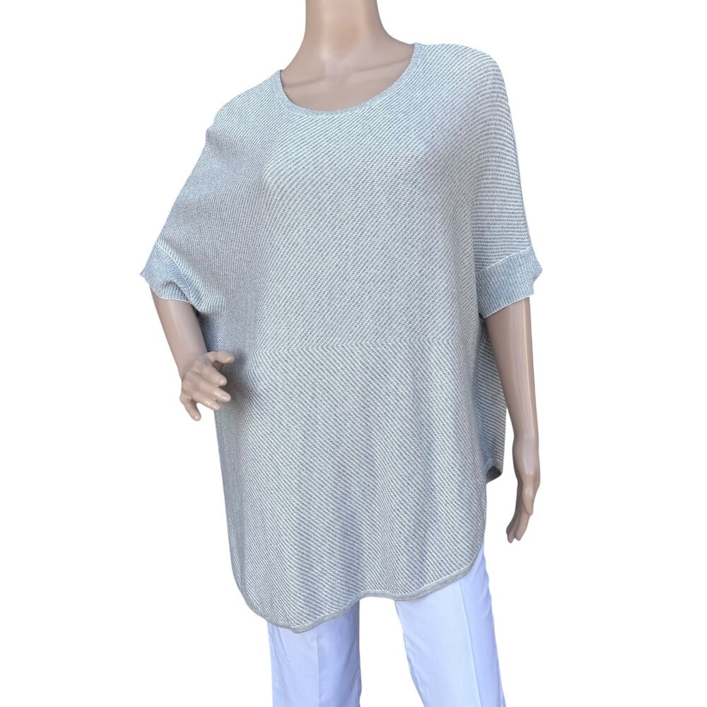 St. John L Heather Gray Knit Asymmetrical Tunic Top Sweater Wool Blend